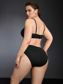 EmpressEnvy Plus Size Women's Soft Cup Gather Comfortable Bra Set, Casual Daily Commute Underwear Set - Black - View 3