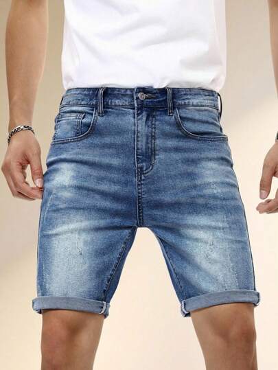 Manfinity Homme Men Cotton Slant Pocket Denim Shorts Jorts