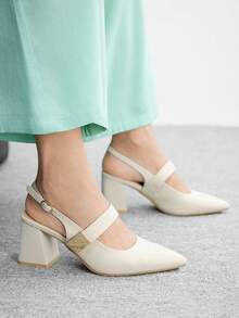 CUCCOO BIZCHIC 女士时尚高跟鞋，搭扣粗跟PU材质，四季通用，通勤优雅百搭，适合节日、度假、办公、户外、日常穿着。 - 米杏白 - 查看 5