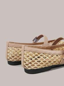 Styleloop Giày đế bằng nữ, kiểu dáng nghỉ lễ, thoải mái, chi tiết đan lát, thiết kế khoét rỗng thời trang, khóa cài, mũi tròn thấp, êm ái, thích hợp đi chơi, đồ không thể thiếu cho kỳ nghỉ Giáng sinh, không khí lễ hội, trang phục mùa hè, đồ du lịch cần thiết. - Màu hạnh nhân hồng - Xem 6