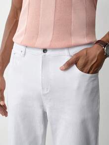 MENRIVO 男式休闲修身牛仔裤，带口袋 - 白色 - 查看 4