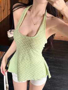 DAZY Áo camisole nữ cổ tròn, dây mảnh, chất liệu vải họa tiết hình học, eo thon, dáng chữ A. - màu xanh lá - Xem 5