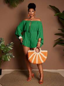 Maweii Women's Plus Size Off-The-Shoulder Sexy Vacation Jumpsuit - Green - View 3