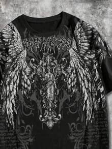 ROMWE MEN Goth Men's Printed Loose Fit Short Sleeve T-Shirt - Black - View 3
