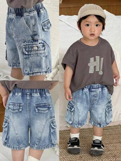 Quần short kaki rộng rãi màu xanh dương dành cho bé trai