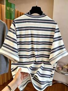 Resyla Women's Striped Print Round Neck Heart Embroidery Casual Short Sleeve T-Shirt - Multicolor - View 2