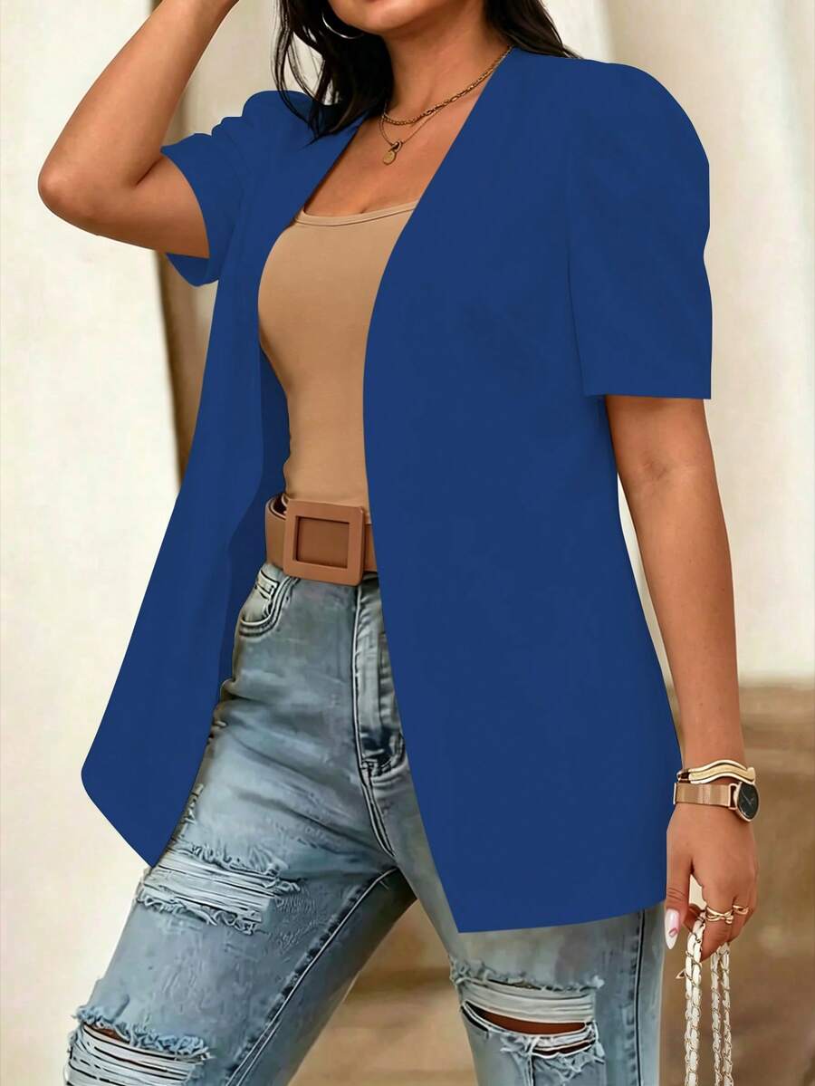Elenzga Plus Size Women Casual Minimalist Lightweight Blazer - Royal Blue - View 1
