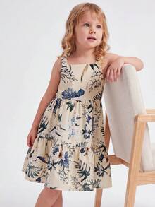 Maija Kids Maija Kids 一件儿童/少女优雅度假休闲宽松杏色热带花卉印花吊带裙，适合日常穿着、聚会、郊游、海滩、度假、春季、夏季 - 彩色 - 查看 7