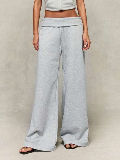 Normani American-Style Turn-Up Casual Pants, Summer Hot Girl Style Low-Rise Loose Straight Leg Pants With Drape And Tie, Slimming And Flattering.Gray Straight-Leg Pants, Summer Casual Pants For Home Wear