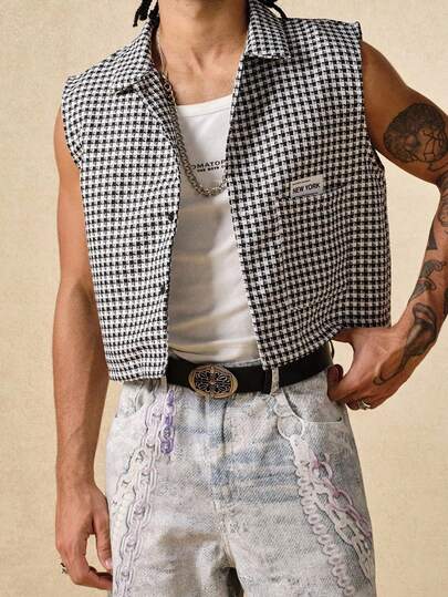 ROMWE MEN Street Life Teen Boy's Casual Plaid Front Button Pocket Vest, Summer