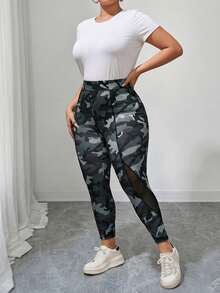Mulvari Plus High Waist Camo Mesh Insert Leggings - Multicolor - View 4