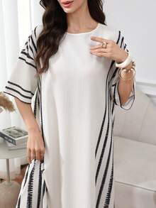 Al Najma Đầm maxi Thổ Nhĩ Kỳ dành cho nữ và áo abaya truyền thống Ả Rập. - Màu be - Xem 2