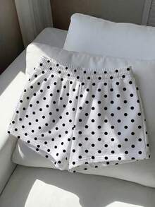 Comfortcana Quần short nữ dáng rộng cạp cao, họa tiết chấm bi tối giản, phong cách retro, thích hợp cho mùa xuân/hè, đi nghỉ mát, ở nhà. - Nhiều màu - Xem 4