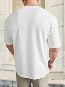EASEVO Plus Size Men's Casual Loose Fit Short Sleeve White Plain Jacquard T-Shirt, Summer - White - View 2