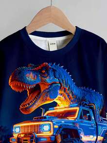 SHEIN 2pcs/Set Young Boy Casual Soft Comfortable Tie-Dye 3D Oversized Dinosaur Print Round Neck Short Sleeve T-Shirt And Shorts Set, Suitable For Summer, Daily, Street, Outing, Home, Vacation, Spring & Summer Fashion, Summer Outfits For , Easy Comfort, Layers For Kids, Stylish Kids, Casual Wear, Kids Graphic T-Shirts, Back To School, Spring & Summer Clothes - Multicolor - View 3