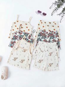 8pcs/Set Baby Girl Casual Solid Color Knit Camisole Top And Shorts Set - Multicolor - View 10