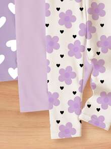 Souflis Souflis Set de 4 piezas de leggings/pantalones/mallas elásticos de unicolor para niña bebé, serie morada dulce y linda con corazones, lunares, pequeños estampados de flores, para primavera y verano, vibes de primavera, vibes de verano, fácil comodidad, conjunto de niña con estilo, ropa casual, ropa gráfica floral para niños, conjunto de primavera y verano, nuevo estilo, relajado, vibes de primavera relajado vacaciones de verano - Multicolor - Ver 5