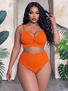 Slaydiva Bộ bikini định hình vóc dáng cỡ lớn 2026 | Vải gân màu cam tươi sáng và tràn đầy năng lượng | Áo ngực cổ chữ V nâng đỡ | Dây đeo rộng thoải mái | Quần tam giác cạp cao giúp định hình vòng bụng và tôn dáng | Độ co giãn cao và không xuyên thấu | Bộ đồ bơi chụp ảnh đi biển/hồ bơi - trái cam - Xem 5