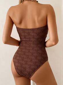 Swim Vcay Bộ đồ bơi liền thân quây ngực bằng vải jacquard họa tiết sao biển màu hồng dành cho nữ, thích hợp cho kỳ nghỉ hè và đi biển. - màu nâu - Xem 2