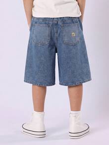 SHEIN Quần short denim màu xanh dáng rộng dành cho bé trai tuổi teen. - Màu xanh lam - Xem 1