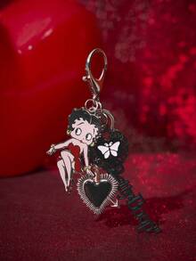 Betty Boop x SHEIN 1PC Betty Boop Y2K Gothic Black Cross Butterfly Love Pendant Keychain - Multicolor - View 1