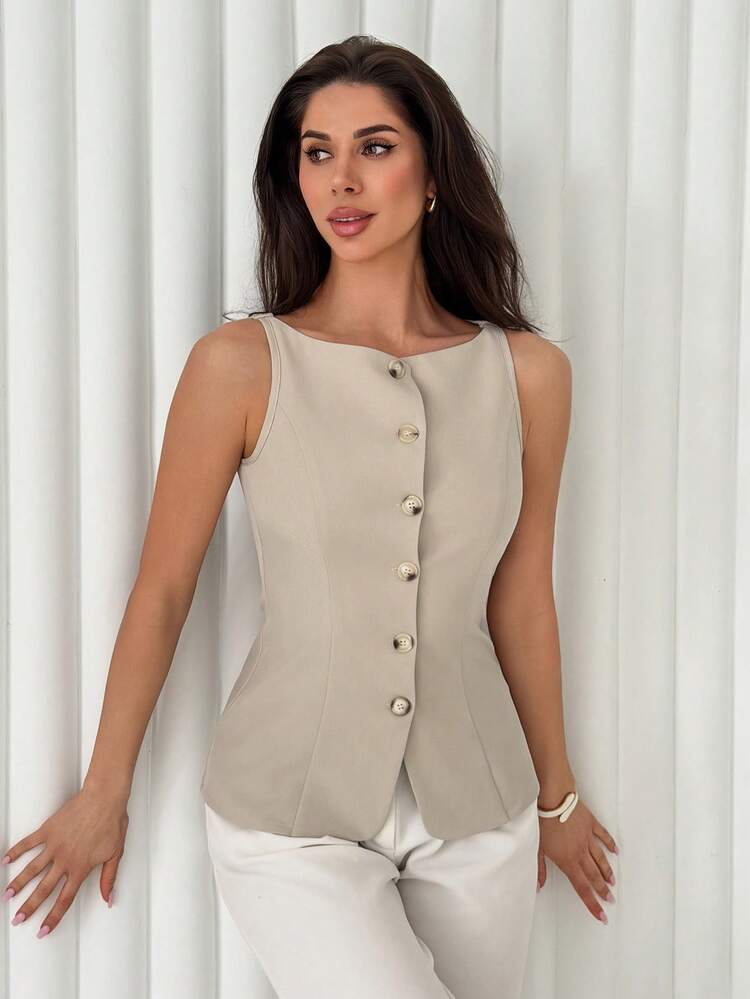 Women's Solid Color Fitted Waist Spaghetti Strap Elegant Summer Vacation Camisole Top