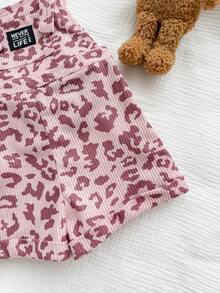 SHEIN Babygirl Cute Versatile Casual Corduroy Leopard Print Romper - Pink - View 5