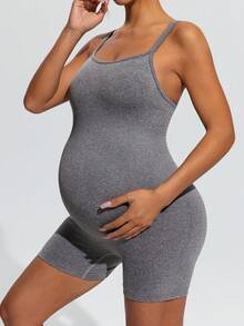 SHEIN Pregnant Women Solid Color Casual Everyday Maternity Sports Romper,Word Cup - Grey - View 10