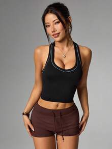 SHEIN Sports Women's Seamless Casual Athleisure Sexy Fitness Outdoor Sports Running Workout Yoga Tank Top Gym Black Summer - Black and White - View 5