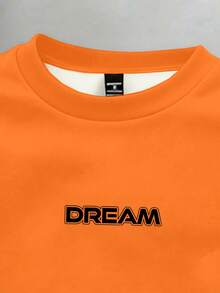 Manfinity Joysei Men's Letter Print Round Neck Short Sleeve Casual T-Shirt - Orange - View 3