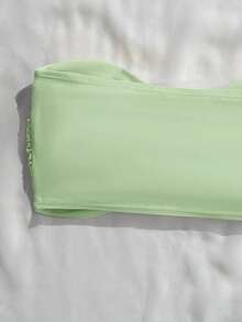 Swim Basics 女士时尚多功能前系带褶皱抹胸比基尼泳装 - 薄荷綠 - 查看 3