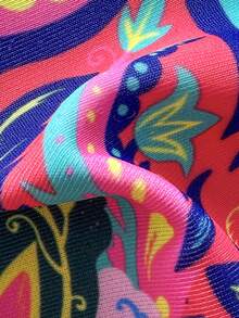 SHEIN Swim Vcay 女士复古印花露背系带性感丁字裤比基尼套装，适合海滩度假 - 彩色 - 查看 8