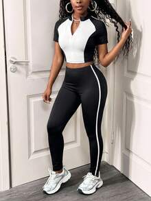 BamGleam 女士运动套装 - 黑與白 - 查看 1