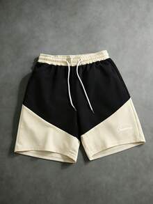 SUMWON Drawstring Basketball Shorts Color Block Contrast Panel Design With Elastic Waistband Relaxed Fit Summer Casual Wear - Black - View 3