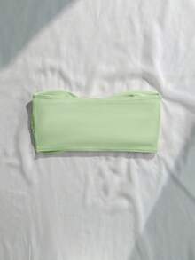 Swim Basics 女士时尚多功能前系带褶皱抹胸比基尼泳装 - 薄荷綠 - 查看 2