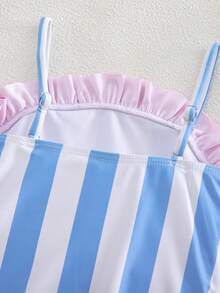 SHEIN Young Girl Striped Ruffled One-Piece Swimwear - Blue - View 4