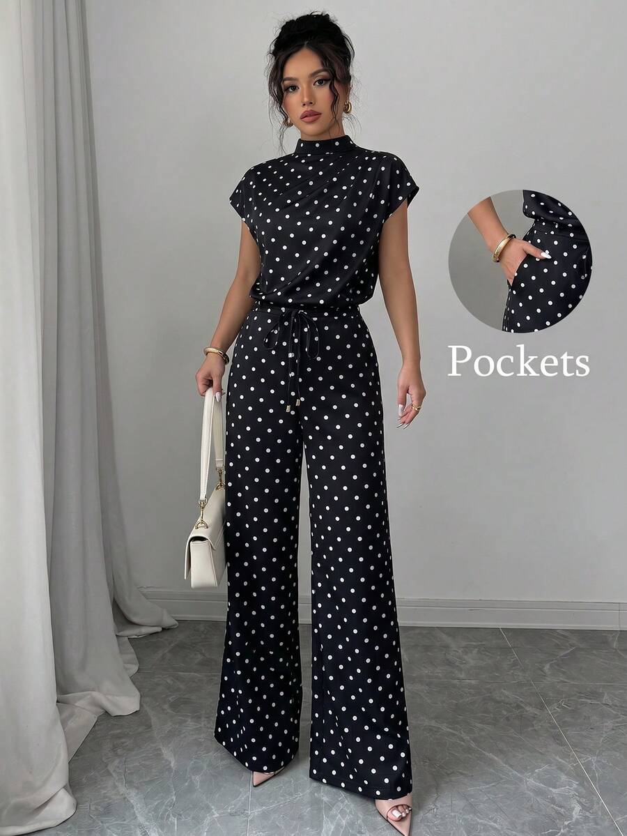 Allurite Elegantes, lässiges apricotfarbenes gewebtes ärmelloses Oberteil, apricotfarbene gewebte Weite Hose, Damen 2-teiliges Set - Schwarz - Übersicht 1