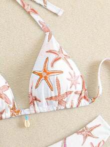 Swim Mod Bộ bikini hai mảnh cỡ lớn dành cho nữ, in hình sao biển và trang trí vỏ sò, thích hợp cho mùa hè. - Nhiều màu - Xem 3