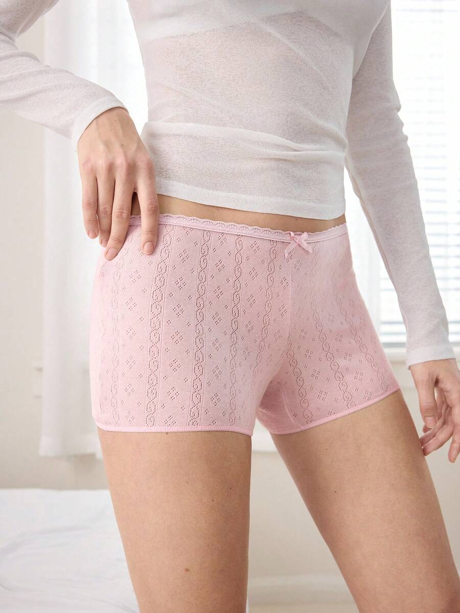 Ocili 100% Cotton Textured Comfortable Women's Boyshort Panties, INS Casual Y2K Easy Comfort Chic Autumn - Coral Pink - View 1