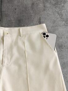 AXEPEAK Men's Solid Color Short Sleeve Single-Breasted Shirt And Pants Casual Suit - Beige - View 9