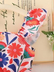 SHEIN Elladie kids 小女孩甜美可爱沙滩度假夏季短袖蝴蝶结装饰连衣裙，适合日常和假日穿着 - 橘色 - 查看 6