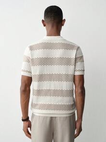 Manfinity Homme Stylish Multicolor Knit Polo With Regular Hem Sports-Ready Design Ideal For Tennis And Golf Knitted Polo Shirt Men Buttoned Knitted Polo Men Crochet Shirts - Multicolor - View 3