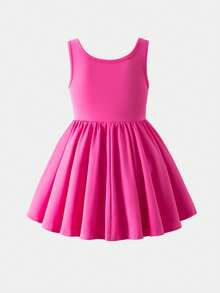 SHEIN Young Girl Solid Color Knit Bow Decor Sleeveless Jumpsuit - Pink - View 3