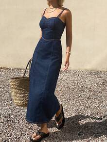 DAZY Đầm denim dáng ôm có khóa kéo dành cho nữ, thích hợp cho kỳ nghỉ. - Rửa trung bình - Xem 5