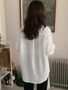 DAZY 女士休闲前开襟宽松衬衫，适合春季穿着 - 白色 - 查看 6