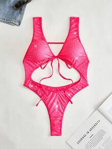 SuitURBody Bộ jumpsuit gợi cảm kiểu Y2K màu hồng cánh sen đính đá lấp lánh, thắt dây, khoe vòng một quyến rũ, thích hợp cho hộp đêm, tiệc tùng, lễ hội âm nhạc, trang phục đi club. - Màu Hồng Tươi - Xem 1