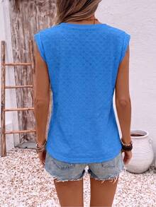 EMERY ROSE New Arrival Plus Size Women Casual Versatile Round Neck Cap Sleeve T-Shirt - Blue - View 2