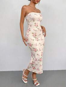 SHEIN PETITE 夏季粉色碎花修身吊带连衣裙 - 彩色 - 查看 5