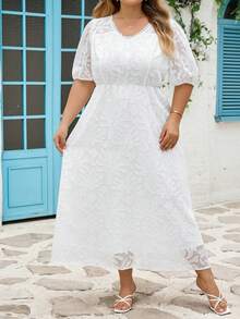 SHEIN CURVE+ Đầm ren tay ngắn cổ chữ V cỡ lớn, đầm trang trọng màu trắng, đầm thanh lịch dành cho nữ dự lễ tốt nghiệp, dự đám cưới, mùa xuân & hè, ngày lễ, phù dâu, mẹ của người tốt nghiệp, dịp trang trọng, đầm trắng thanh lịch, trang phục cưới, đầm trắng đi nhà thờ, trang phục dự đám cưới, đầm dự tiệc cô dâu, đầm trắng, đầm trắng dự tiệc cô dâu, đầm trắng thanh lịch dành cho nữ. - trắng - Xem 6
