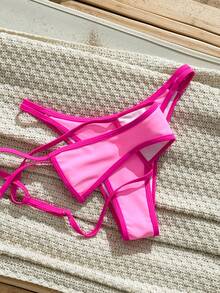 SHEIN Swim SXY Bộ 2 món áo tắm hở lưng màu hồng gợi cảm dành cho nữ, đồ đi biển mùa hè. - Nhiều màu - Xem 4